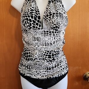 Vtg Your Best Look Womens Size 10 Black & White Swimsuit Slimming Tummy Control